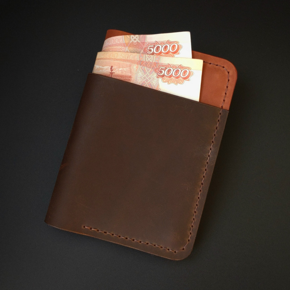 Обложка на паспорт с купюрником коричневая